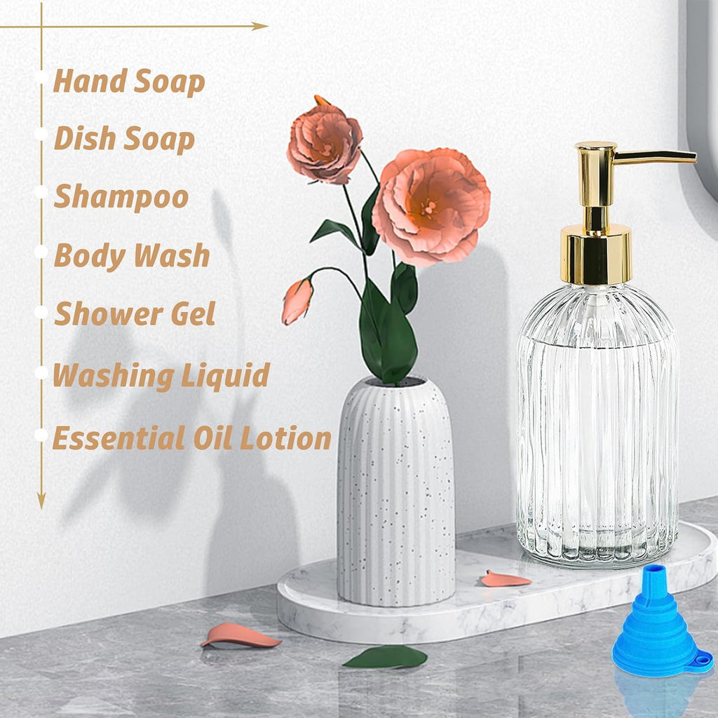14Oz Clear Glass Soap Dispenser with Plastic Pump, for Kitchen, Bathroom