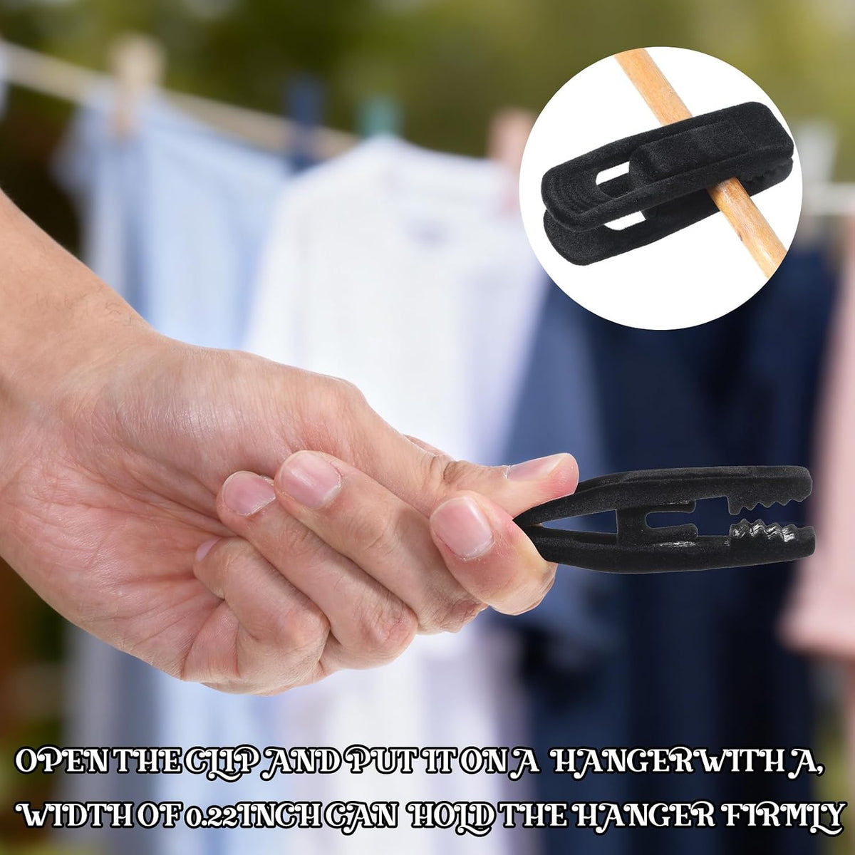 Black Velvet Hanger Clips, 80 Pack Strong