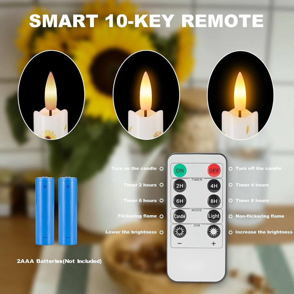 JOIONE Sunflower Flameless Taper Candles with Remote, 3 Pack Home Decor