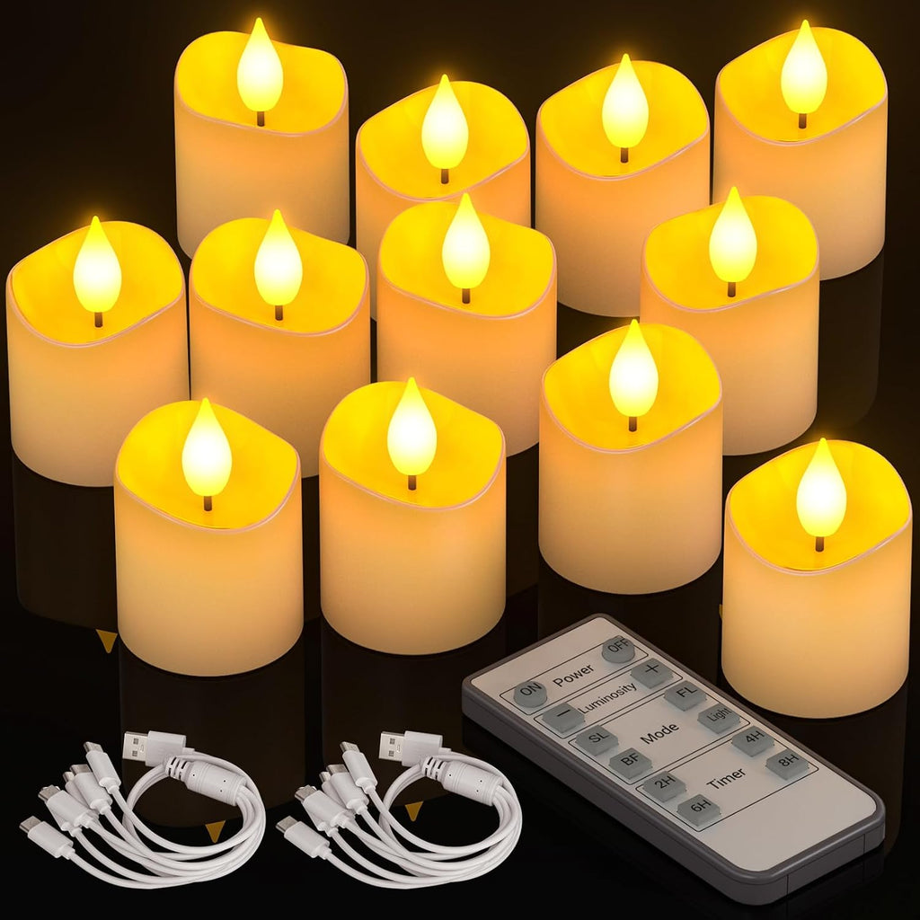 PChero Rechargeable Flameless Candles with Remote Timer, 12 Pack