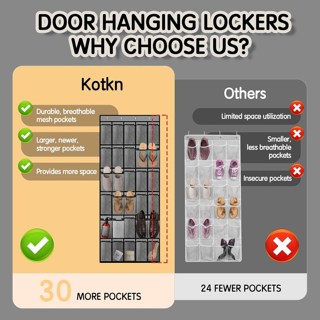 Over the Door Shoe Organizer with 30 Breathable Mesh Pockets (2PC-Gray)