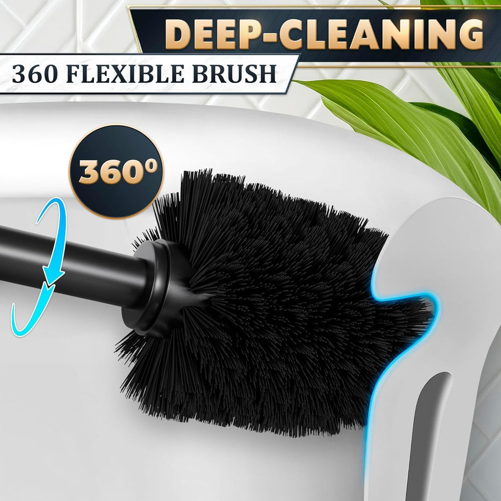 Black Toilet Brush and Holder Set, Freestanding, Splash Protection