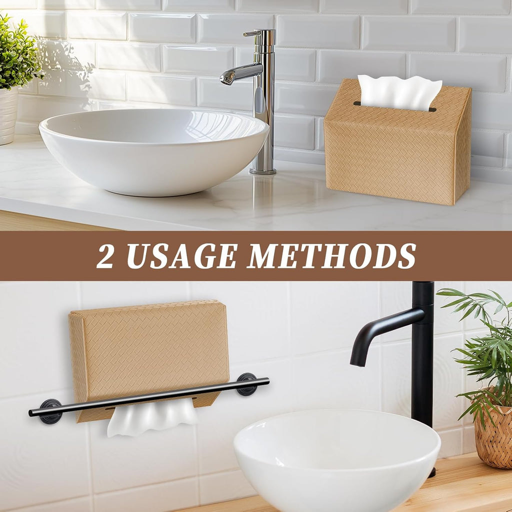 NiHome PU Leather Tissue Box Cover for Kleenex Hand Towels, Khaki