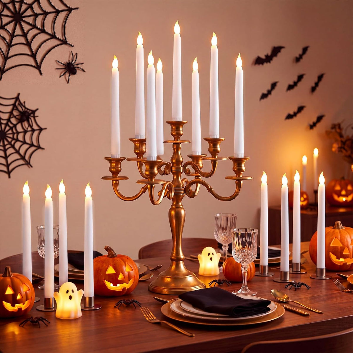 Tuanse 24pcs 11" LED Flameless Taper Battery Candles for Halloween, White