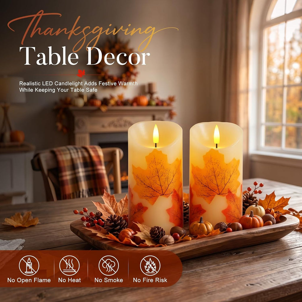 Raycare 6"x3" Maple Leaf Real Wax Flameless LED Pillar Candles with Remote