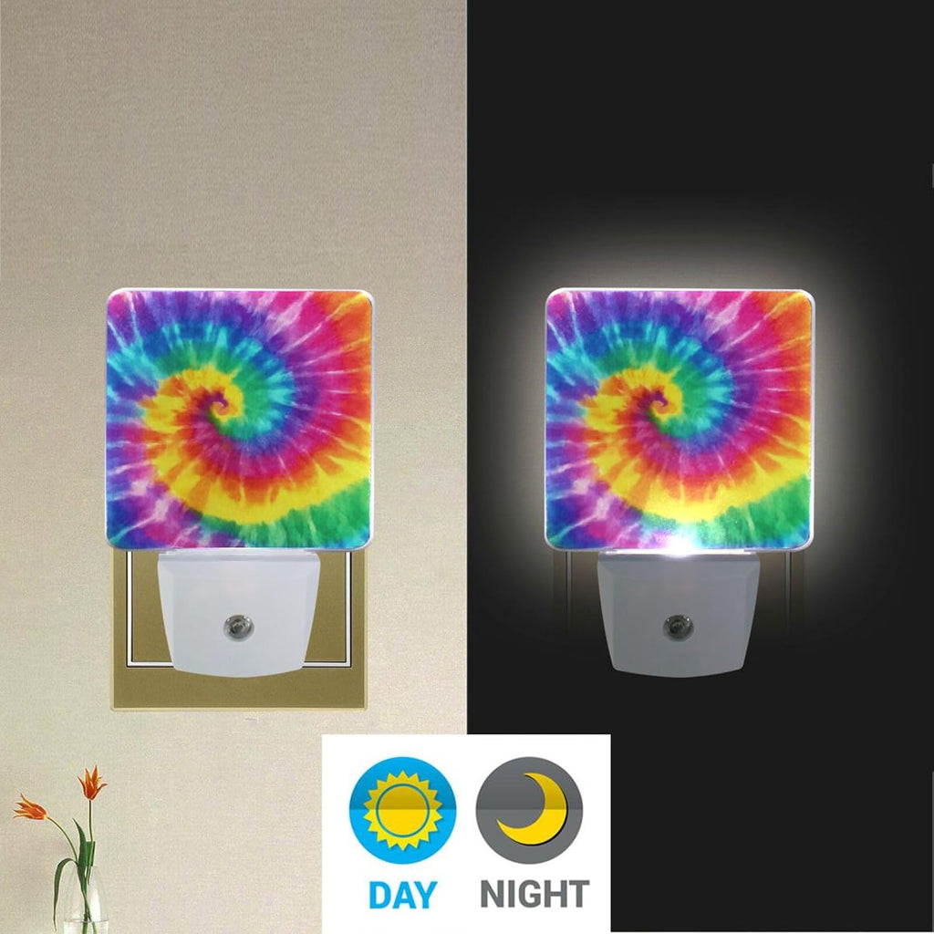Vdsrup Tie Dye Night Light Set of 2 Rainbow Spiral Plug in LED Nightlights Auto Dusk-to-Dawn Sensor Lamp for Bedroom Bathroom Kitchen Hallway Stairs