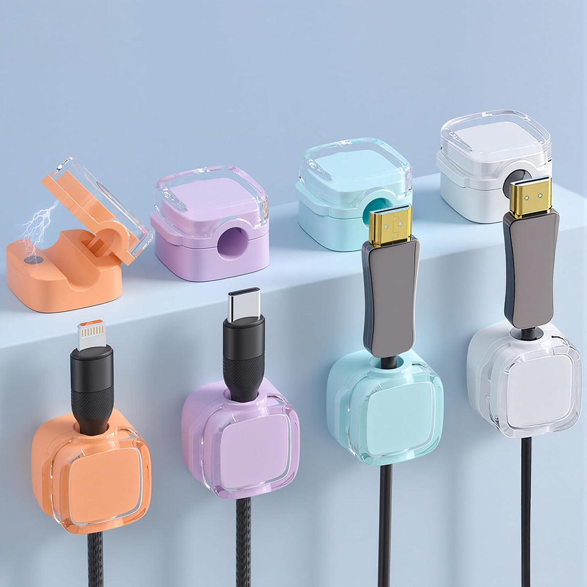8 Pack Magnetic Cable Clips – Adjustable Cord Holder for Desk, Nightstand, Car, Office | Adhesive Cable Clips & Wire Clips for Cable Management | Organize Charger Holders for Cords, Phone Cord Holder