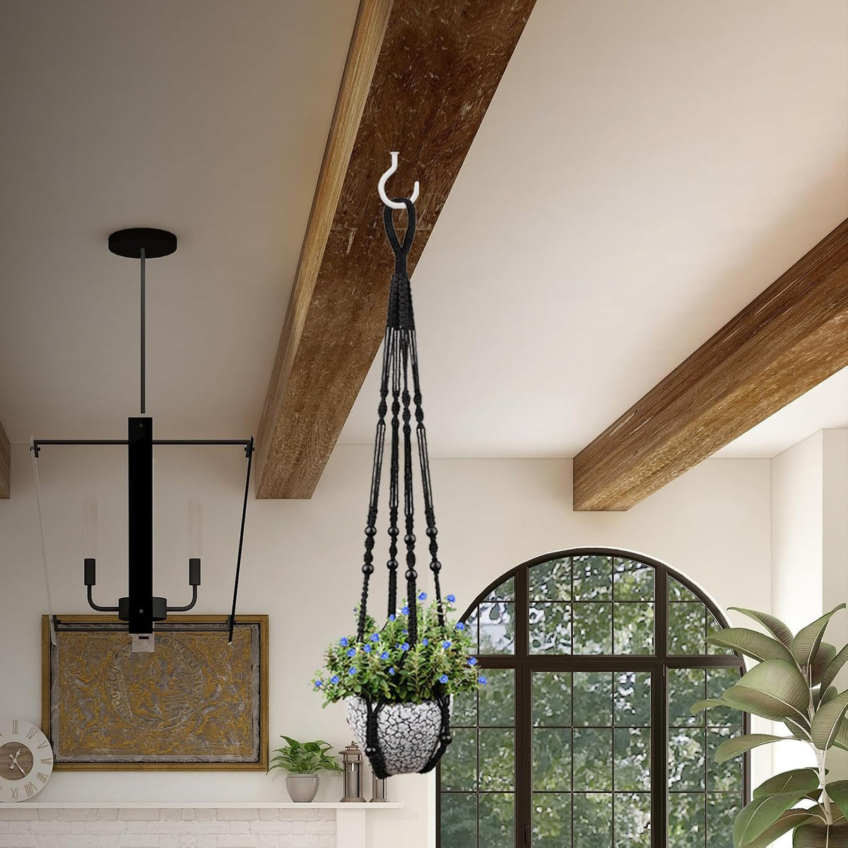 RIFNY Macrame Plant Hanger Indoor, Hanging Plant Holder, Black, 2 PCS