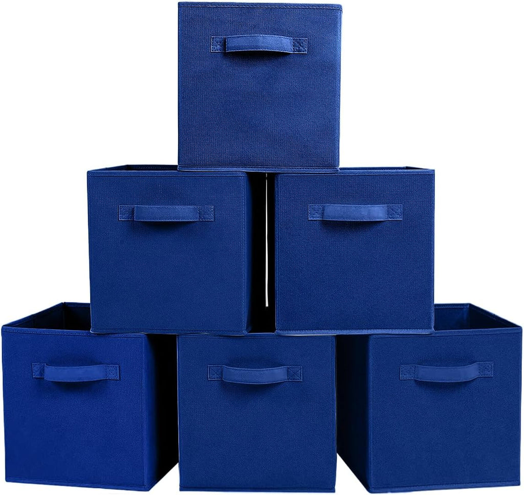 PowerKing Collapsible Storage Cubes, Farbic Storage Bins, Dark Blue, 6Pack