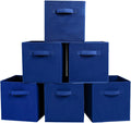 PowerKing Collapsible Storage Cubes, Farbic Storage Bins, Dark Blue, 6Pack
