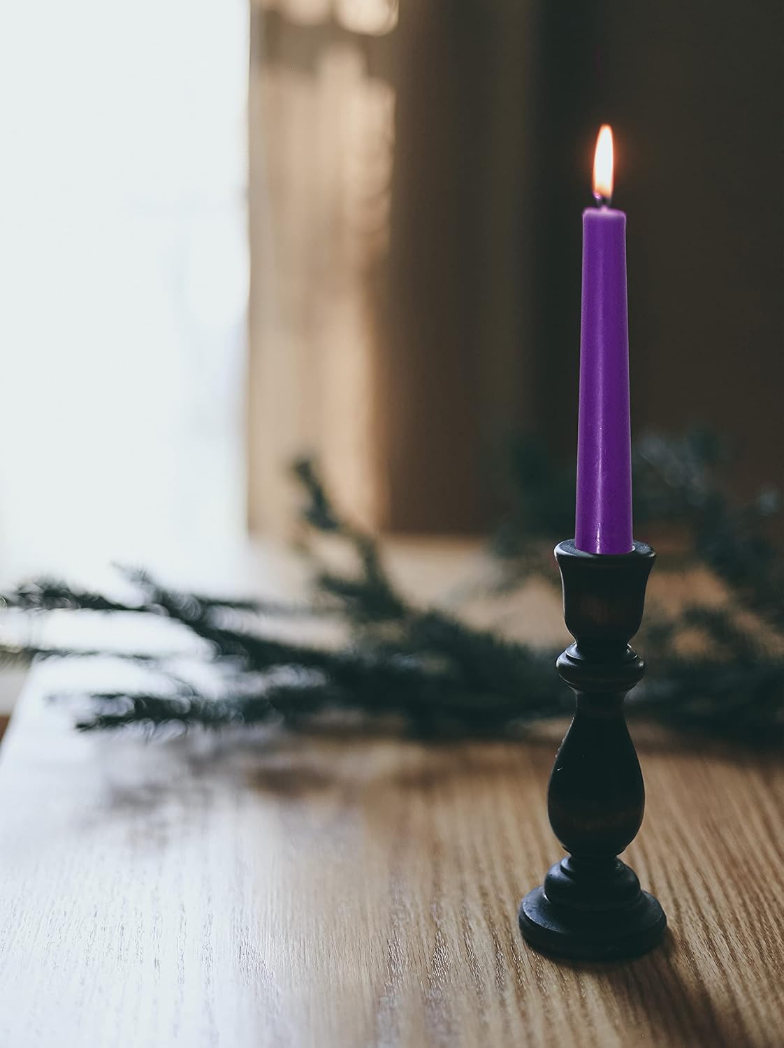 Hyoola Tall Taper Candles - 12 Inch Purple Unscented Dripless Taper Candles - 10 Hour Burn Time - 12 Pack