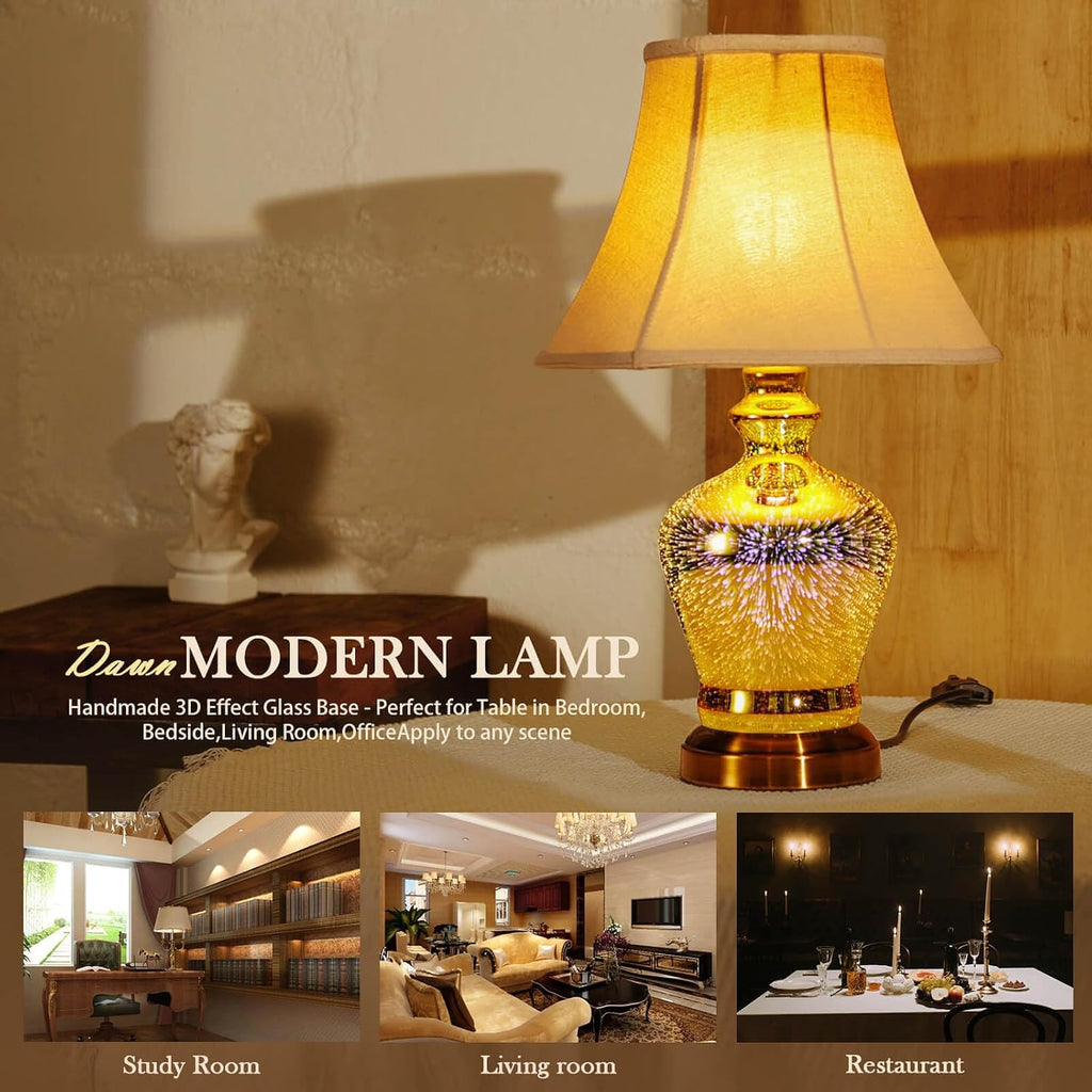 Porseme 3D Effect Glass Table Lamp, Handmade Glass Base, Energy Saving LED Bulb Included, Stylish and Durable, Perfect for Bedroom, Living Room, Office