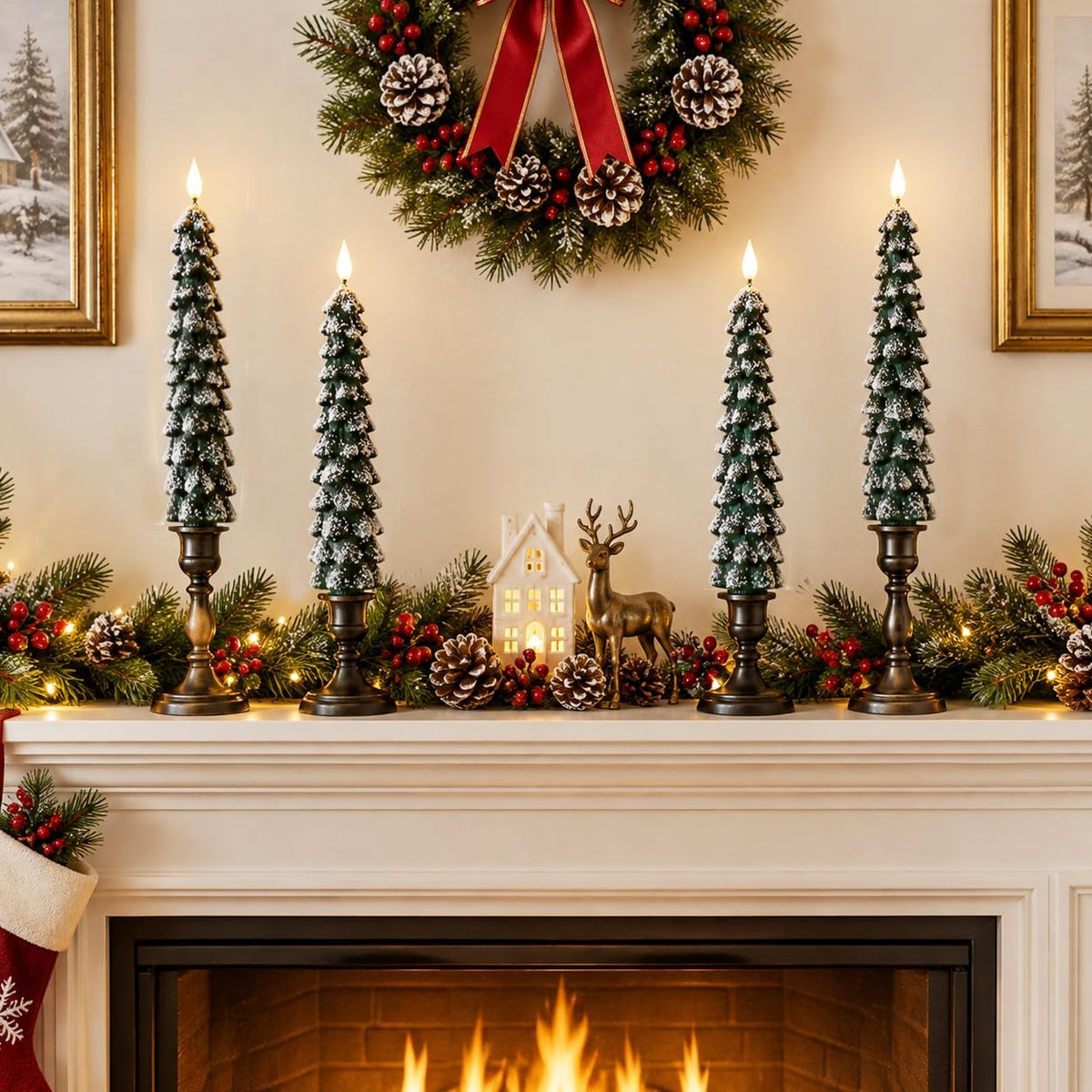 Christmas Decorations, Christmas Tree Flameless Taper Candles with Remote