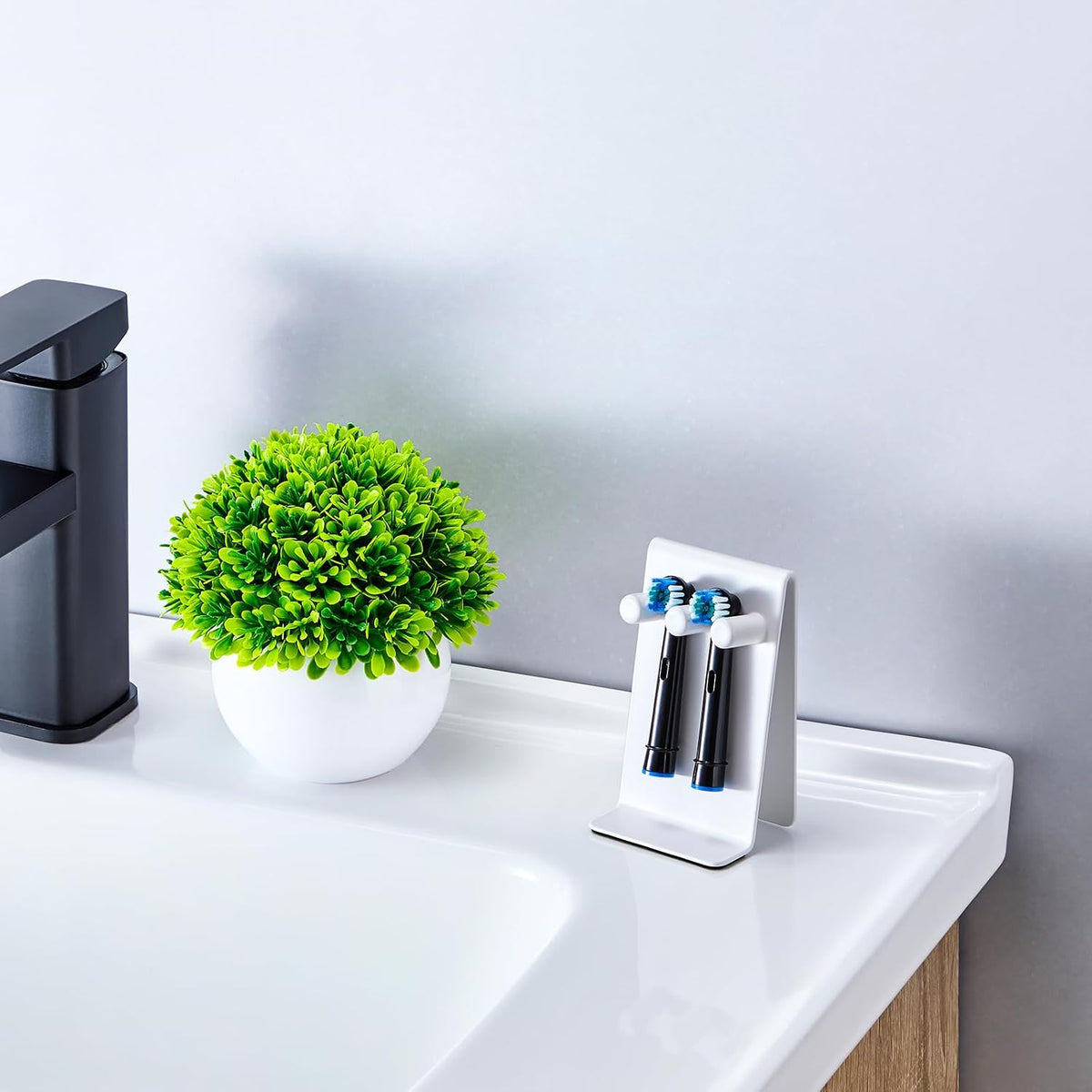 Electric Toothbrush Head Holder, Self Adhesive or Desktop Tooth Brushing Holder, Wall Mounted Toothbrush Holders Shower Bathroom, Tooth Brush Holder Organiser (White, Small)