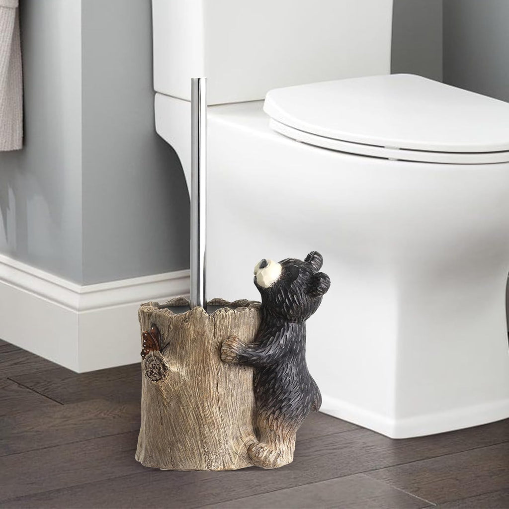 Bear Toilet Brush Holder Set, Black Bear Toilet Bowl Brush Cleaner Bathroom