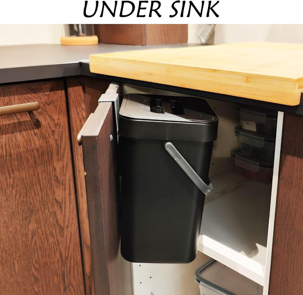 stonespace Kitchen Compost Bin 1.3 Gal Hanging Under Sink Trash Can,Black