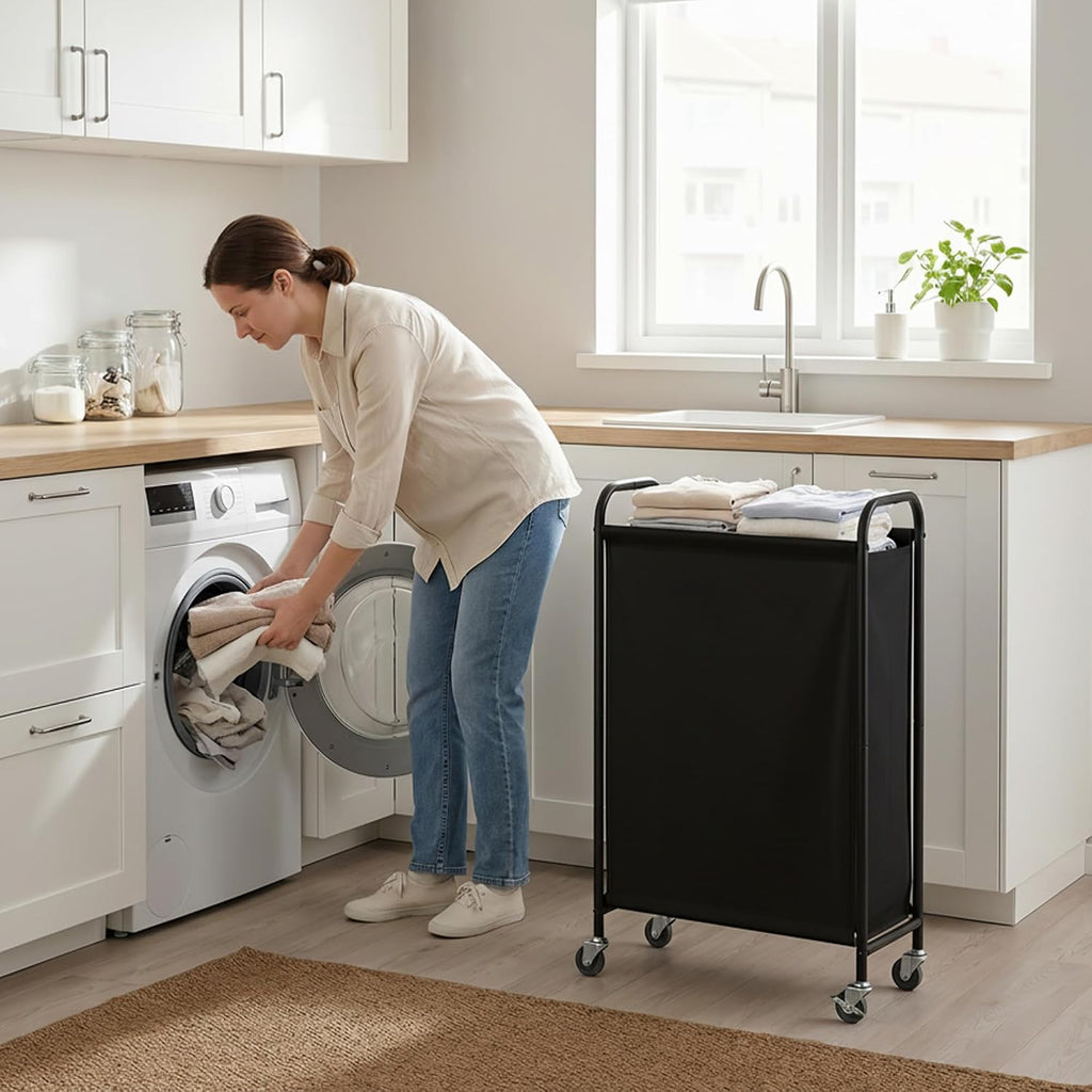 GRANNY SAYS Laundry Hamper, Slim Basket with Wheels and Handles, Black, 80L