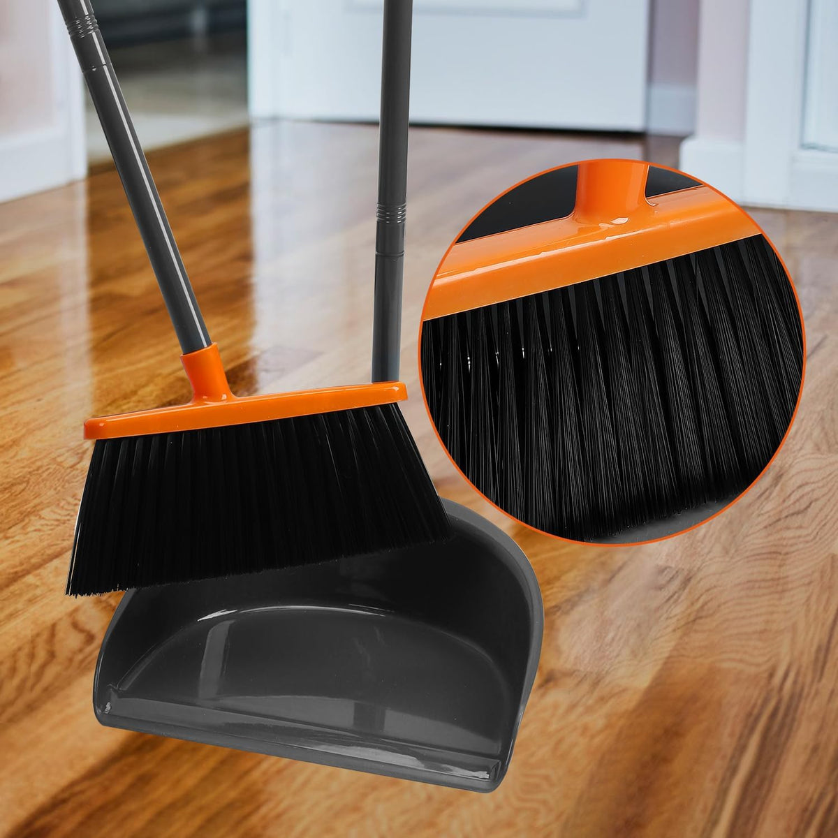 Long Handle Broom with Dustpan Combo Set for Office Home Kitchen Lobby Floor Cleaning Broom Dustpan for Indoor&Outdoor Sweeping