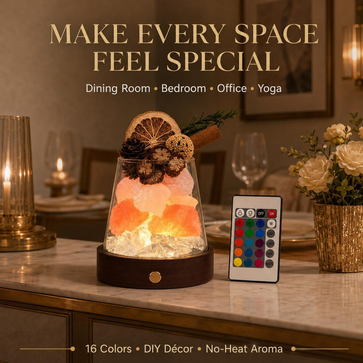 Himalayan Salt Lamp with Remote, 16 Color Changing Crystal Night Light, Dimmable LED Mood Lamp for Bedroom, Yoga and Home Decor