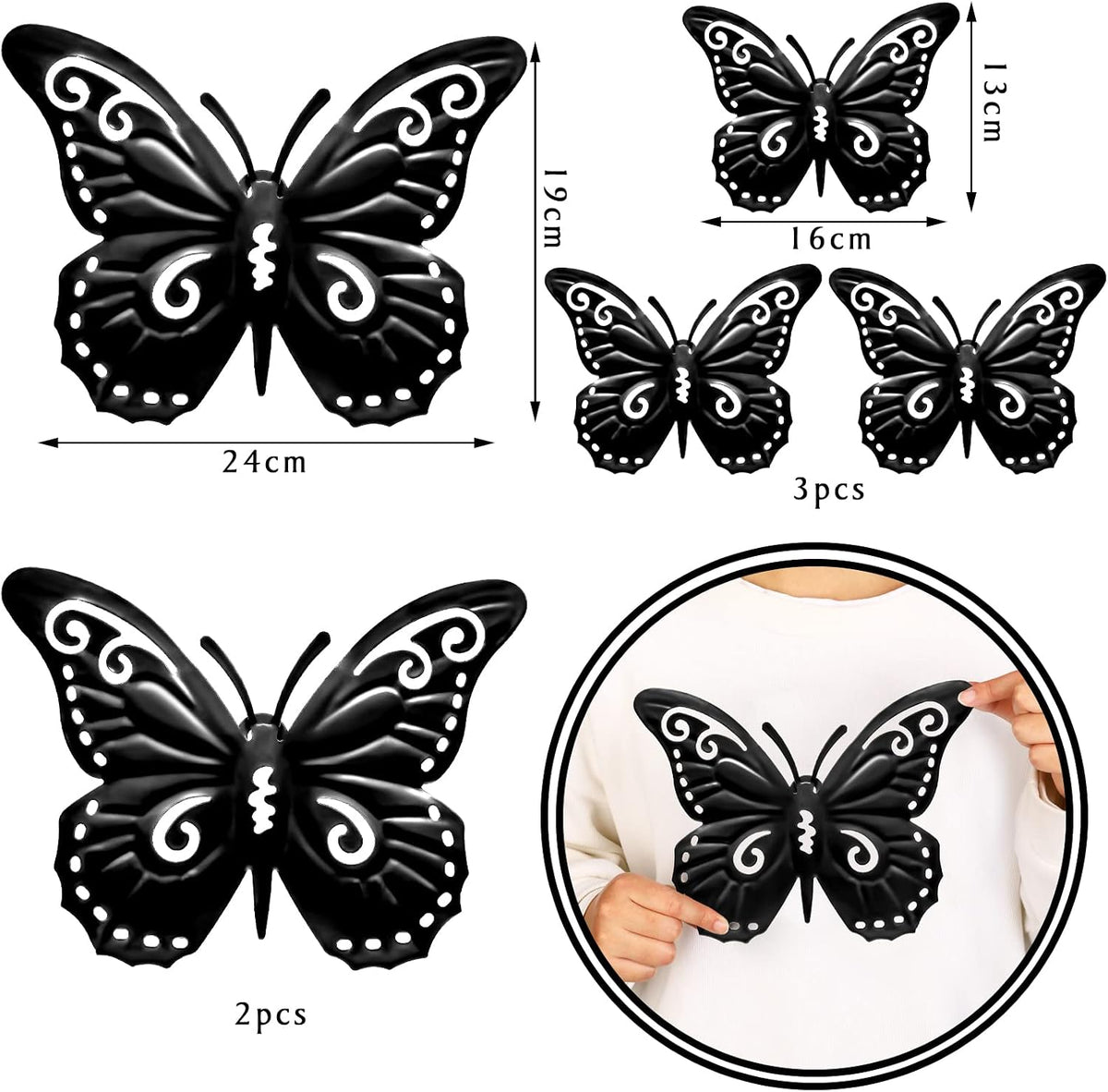 Moxweyeni 5 Pcs Butterfly Metal Wall Decor Black Butterfly Metal Wall Art Hanging Decor 3D Boho Butterflies Decoration Modern Farmhouse Rustic Walls Hanging for Bedroom Room Kitchen Indoor Outdoor