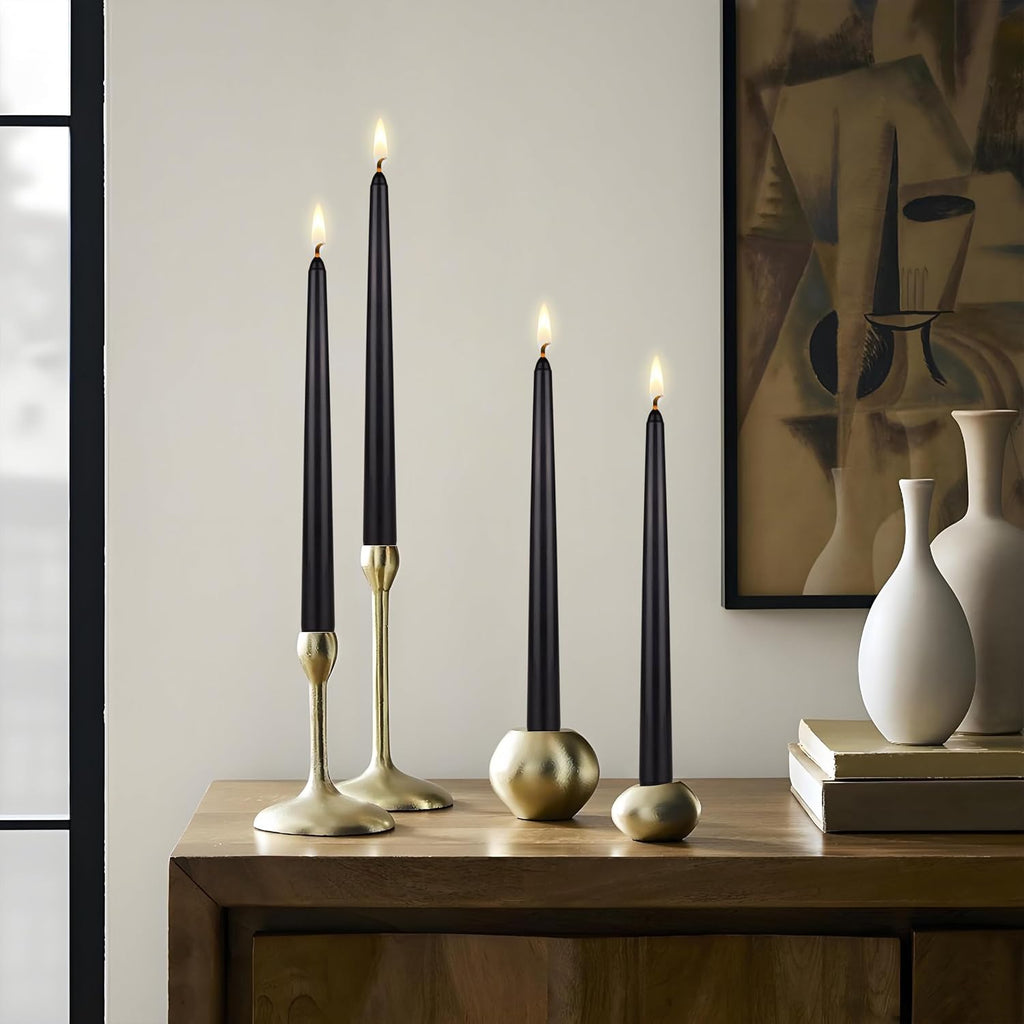 Mega Candles 12 pcs Unscented Black Taper Candles, Hand Poured Wax Candle 10 Inch x 7/8 Inch, Home Décor, Wedding Receptions, Centerpieces, Occasions, Romantic Dinners, Prayer, Candle Holders