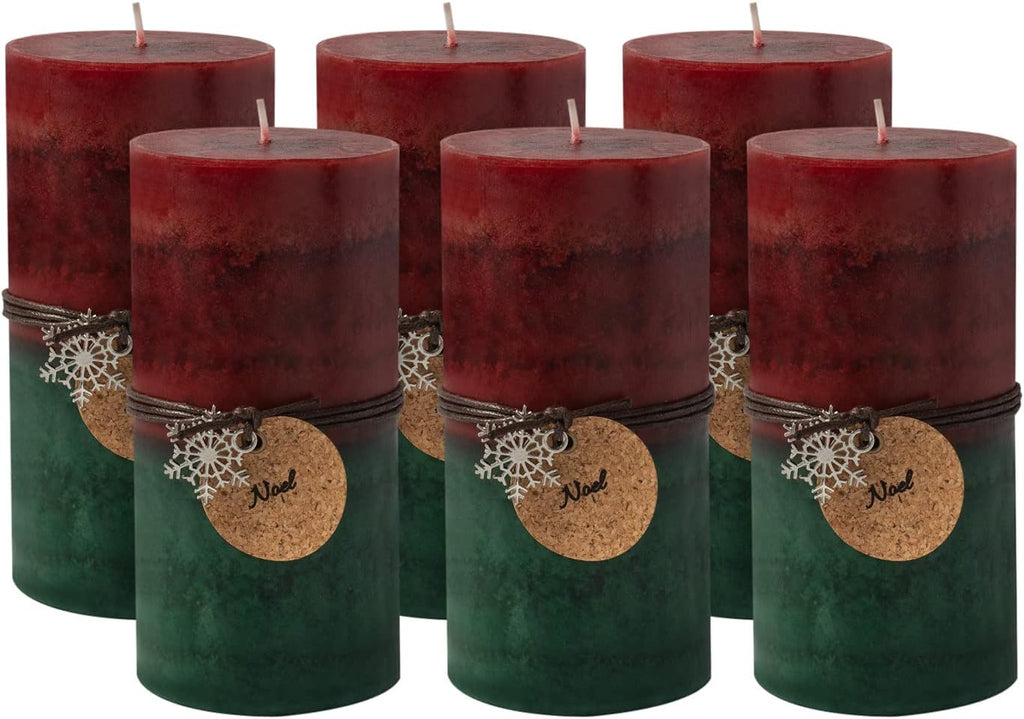 Royal Imports Christmas Candles 6" Red Green Ombre Pillar Candles 6PCS