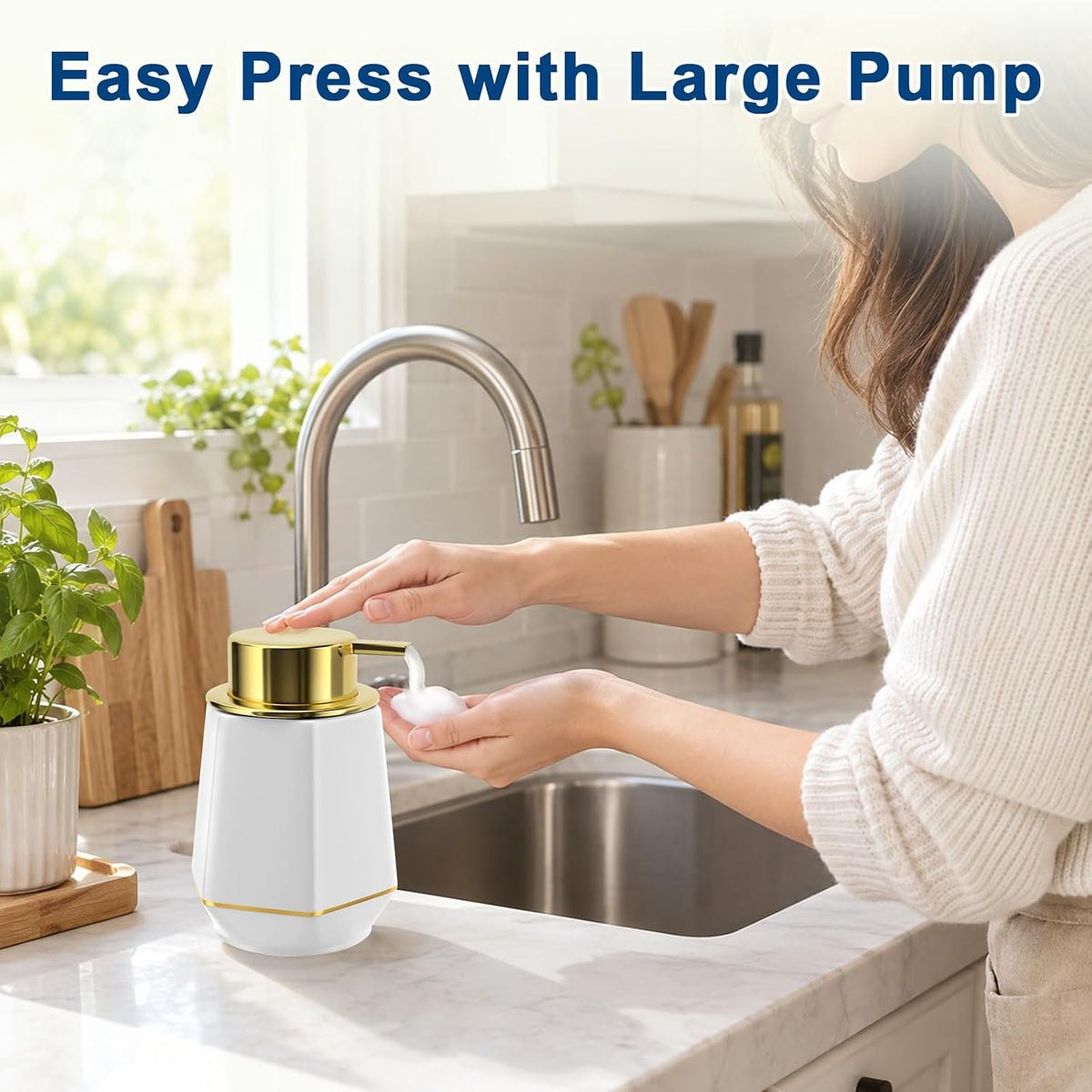 Natheeph 12oz Ceramic Foaming Soap Dispenser for Bathroom Kitchen Liquid