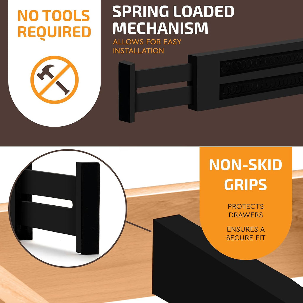 6-Pack Drawer Dividers 2.6-Inch High Dresser Organizer 16 to 22 Inch, Black