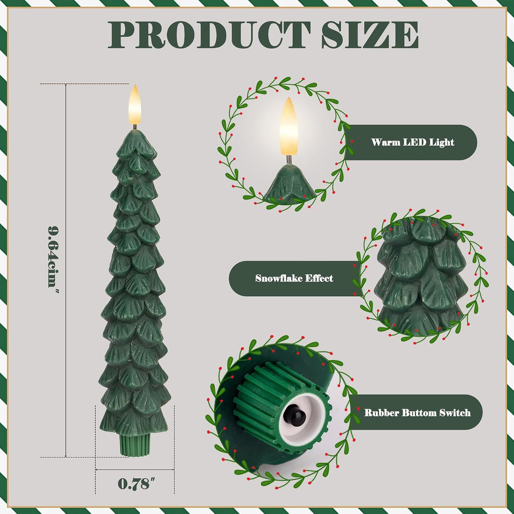 JOIONE Flameless Christmas Tree Taper Candles with Remote Set of 3, Green