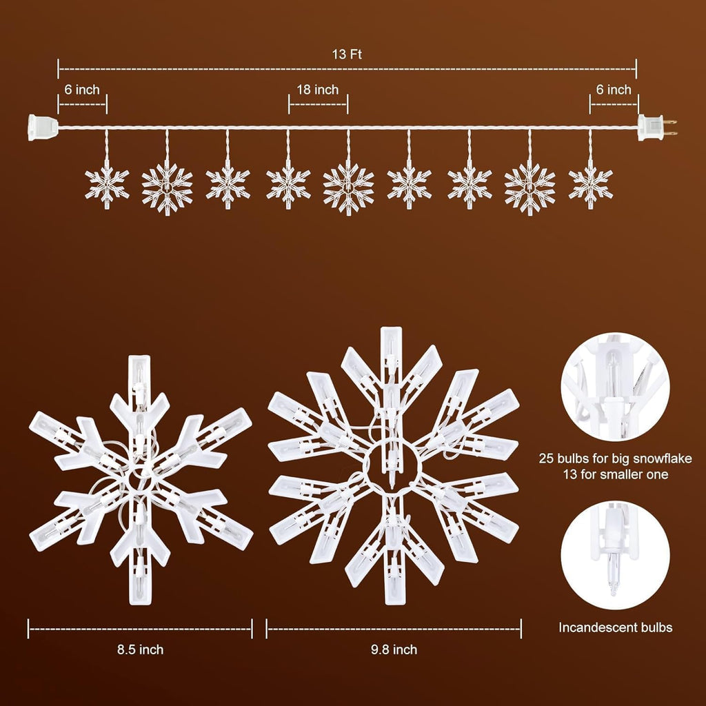 Minetom Snowflake Christmas String Lights with 9 Drops - 13ft 150 Mini Bulb Icicle Lights with Clips, Plug-in Connectable Hanging Lights for Front Porch House Tree Pation Decor