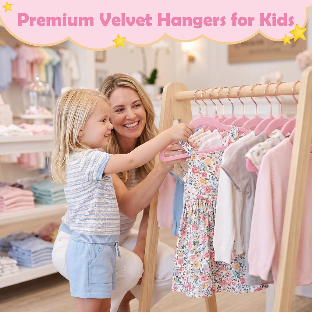 HOUSE DAY Velvet Baby Hangers for Closet, Kids Hangers Velvet 60 Pack, Non Slip Toddler Hanger 11.8 Inch, Durable Childrens Hanger for Newborn Baby Clothes- Blush Pink
