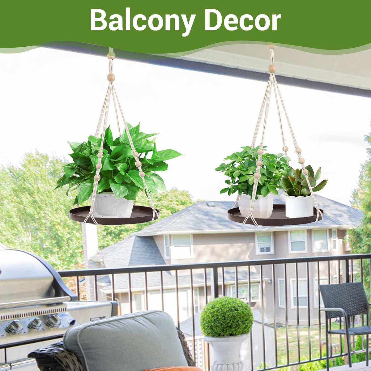 GREANER Indoor Plant Hanger, Hanging Plant Shelf with Durable Tray