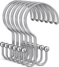 Bathway Shower Curtain Hooks Ring Chrome, 12 Pcs Double Sided Shower Hooks, Rust Proof Metal Shower Hooks for Bathroom, Anti-Drop Shower Rings for Shower Curtain & Liners