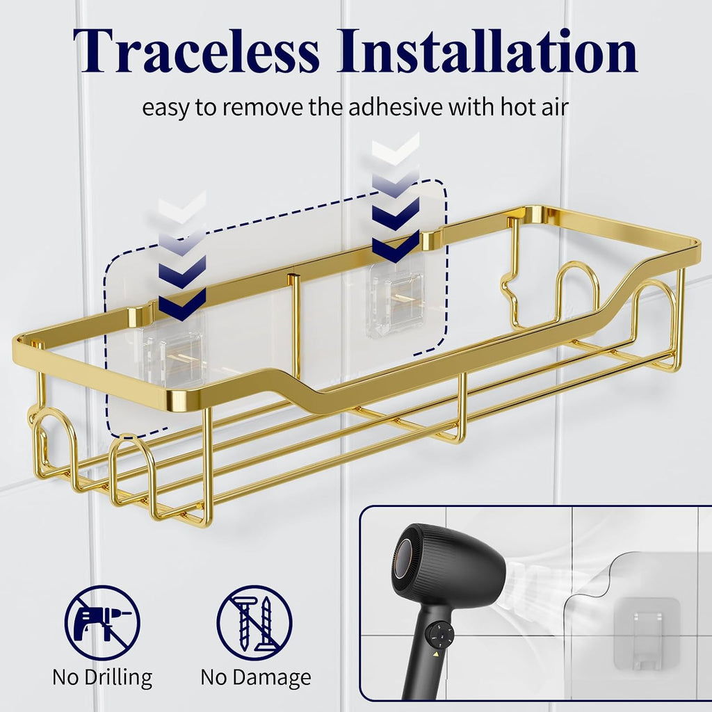 Kitsure Shower Caddy, Adhesive Shower Organizer, Large, Gold