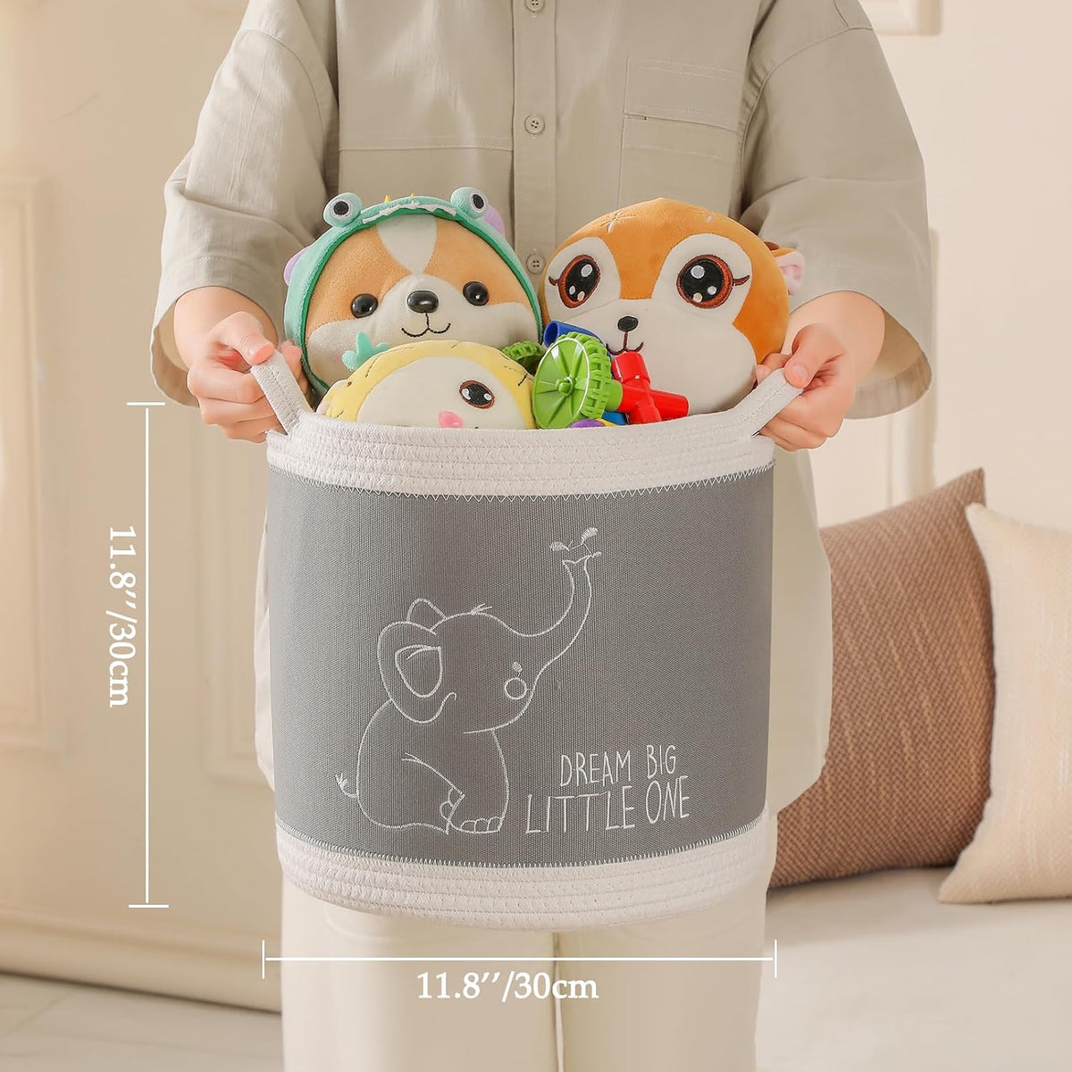Toy Basket for Baby Laundry Hamper Blanket Baskets Cute Elephant Nursery Hampers Toy Storage Basket, Woven Cotton Rope Nursery Organization Bins For Girls Boys Kids Baby Shower Gifts Baskets
