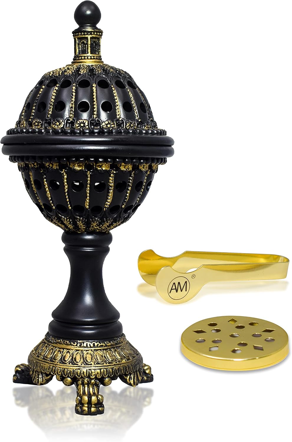 AM Luxury Globe Incense Burner - Bakhoor Cone Holders | Frankincense Charcoal Burner | Mabkhara | for Office & Spiritual Décor (Black)