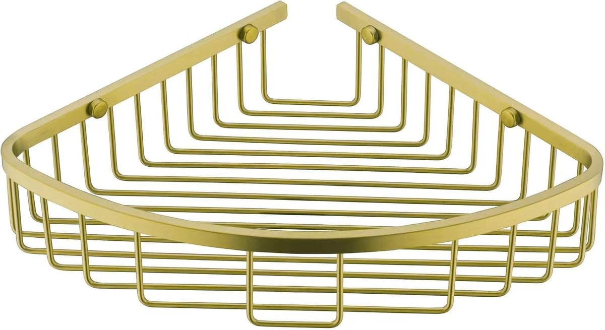 304 Stainless Steel Shower Caddy Corner Basket Shelf Bathroom Organizer Wall Mounted Storage, Brushed Gold Brass Finish Heavy Duty