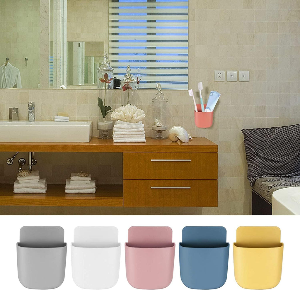 6 Pcs Remote Control Holder Wall Mounted, Self-Adhesive Wall Mount Phone Pen Pencil Makeup Brushes Glasses Holder Storage Box Organizer for Wall Beside Table