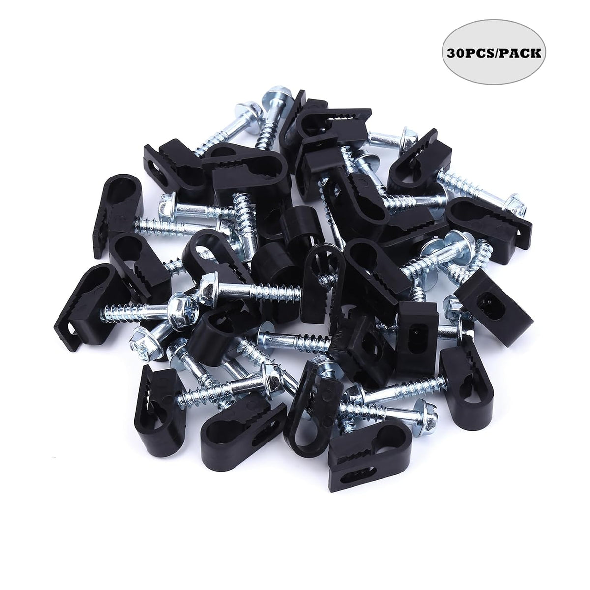 Cable Clips with Screws Fastener 1/4 Inch (6 mm) - All Weather Wire Clips for Coaxial, Ethernet,Electrical Cables,Brick/Stucco Siding Clips, UV-Resistant for Outdoor Wall Mount, 30 Pack,Black