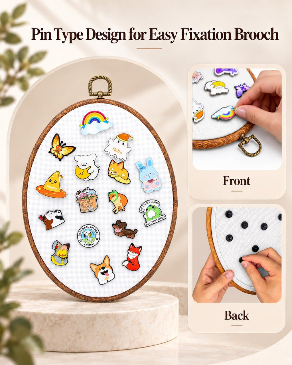 Pin Board Display, Wall Enamel Pin Brooch Holder Fabric 11.4" x 8.66" White