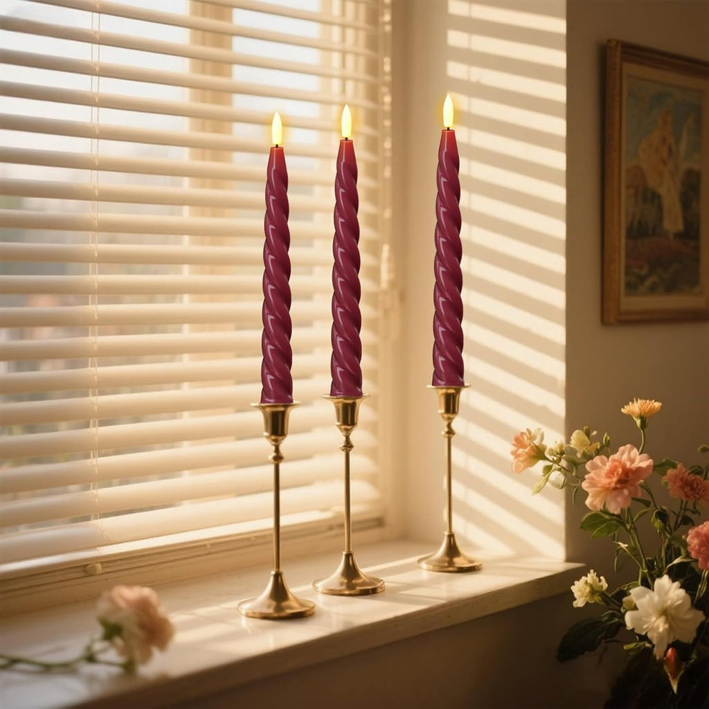 Eldnacele Red Flameless Taper Candles Battery Operated with Remote Timer