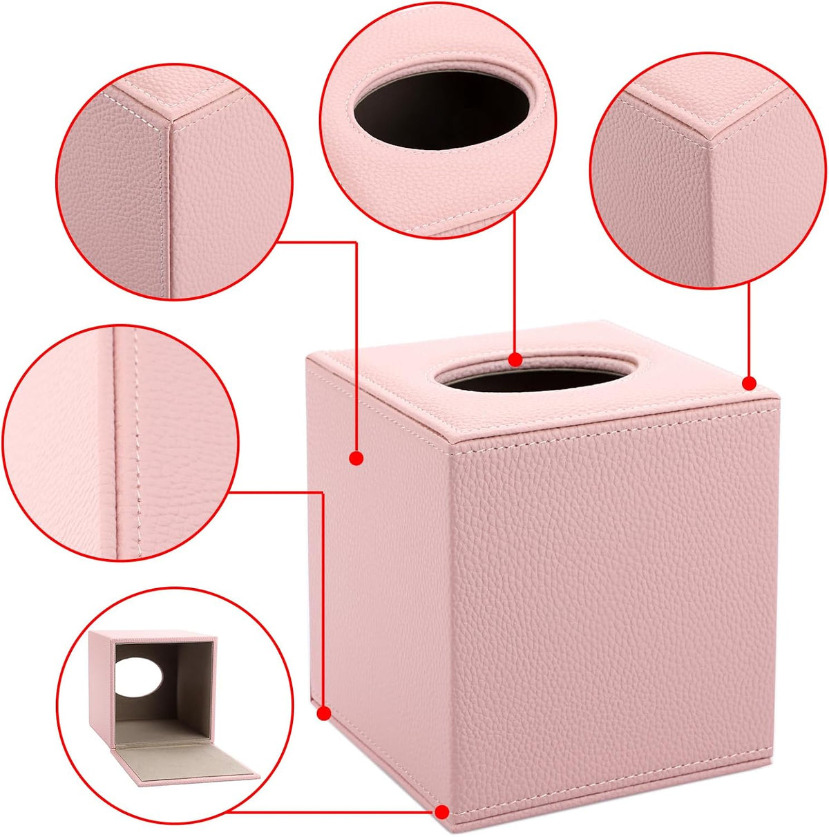 Sumnacon Tissue Box Cover Square,Magnetic Bottom PU Tissue Box Holder,Pink