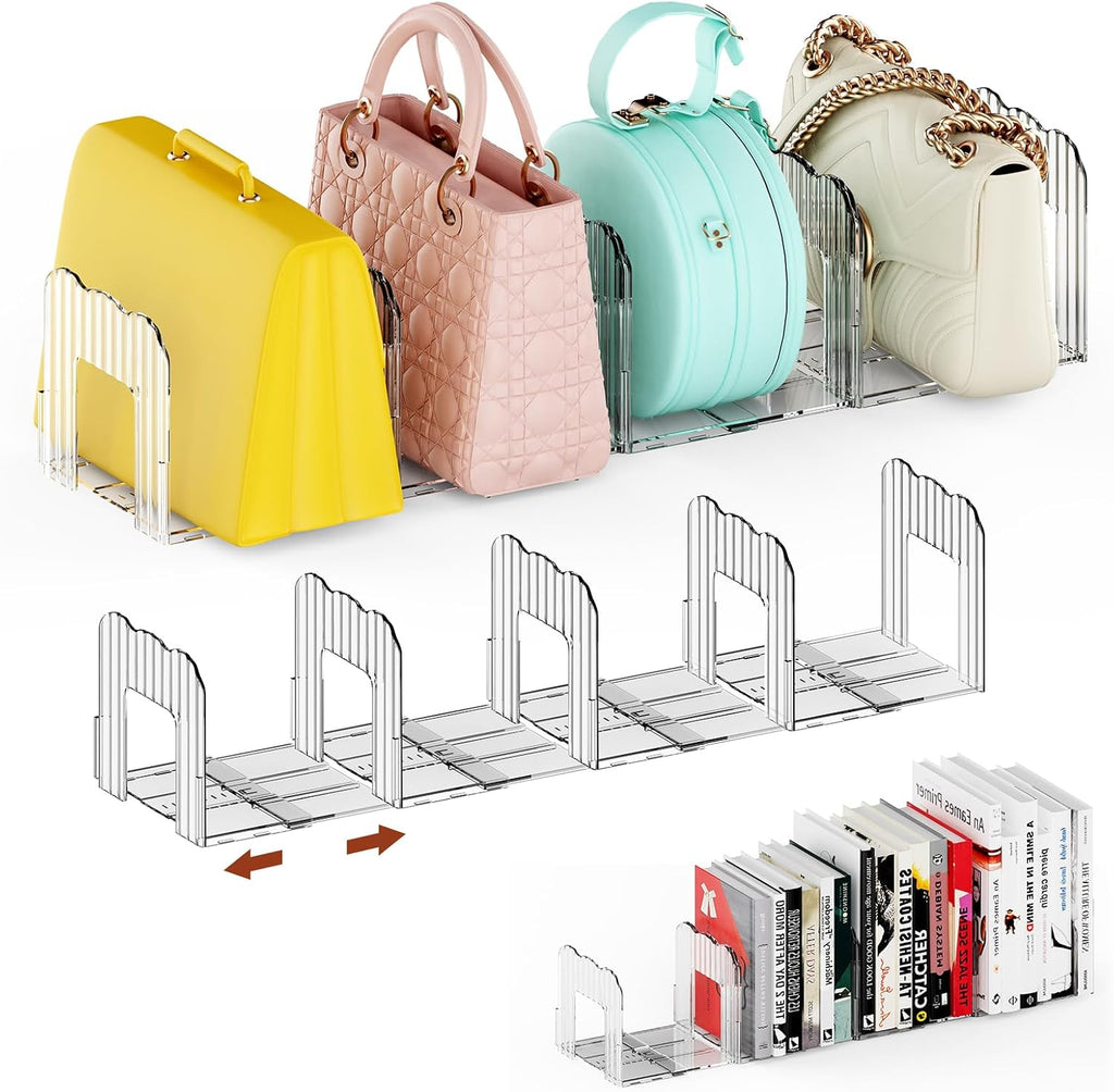 Clear Purse Organizer for Closet, Adjustable Purse Storage Handbag Storage Shelf Dividers, 1 Set Plastic Clutch Dividers for Closet Organizers Perfect for Purse Handbag Books