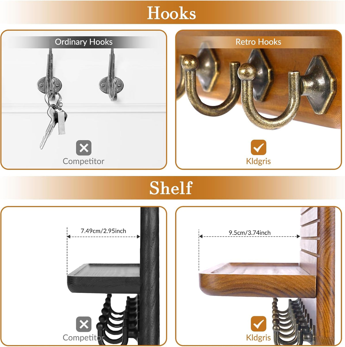 Key Holder for Wall, Mail Organizer Wall Mount with 8 Hooks Wooden Hanging Key Rack for Home Decor, Hallway, Entryway (Yellow)