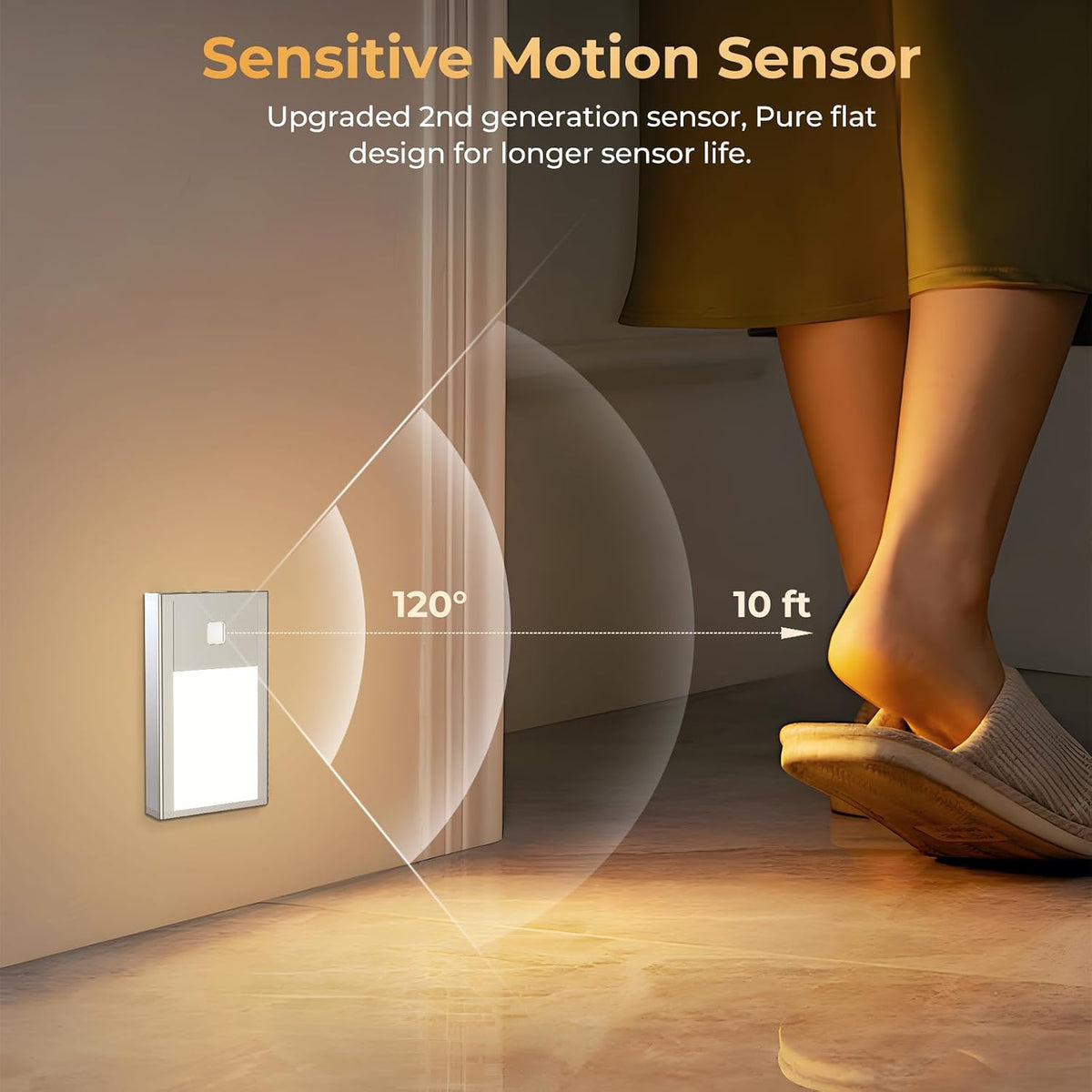 VST 3 Pack Rechargeable Stair Lights Motion Sensor Indoor, 3000K Warm White