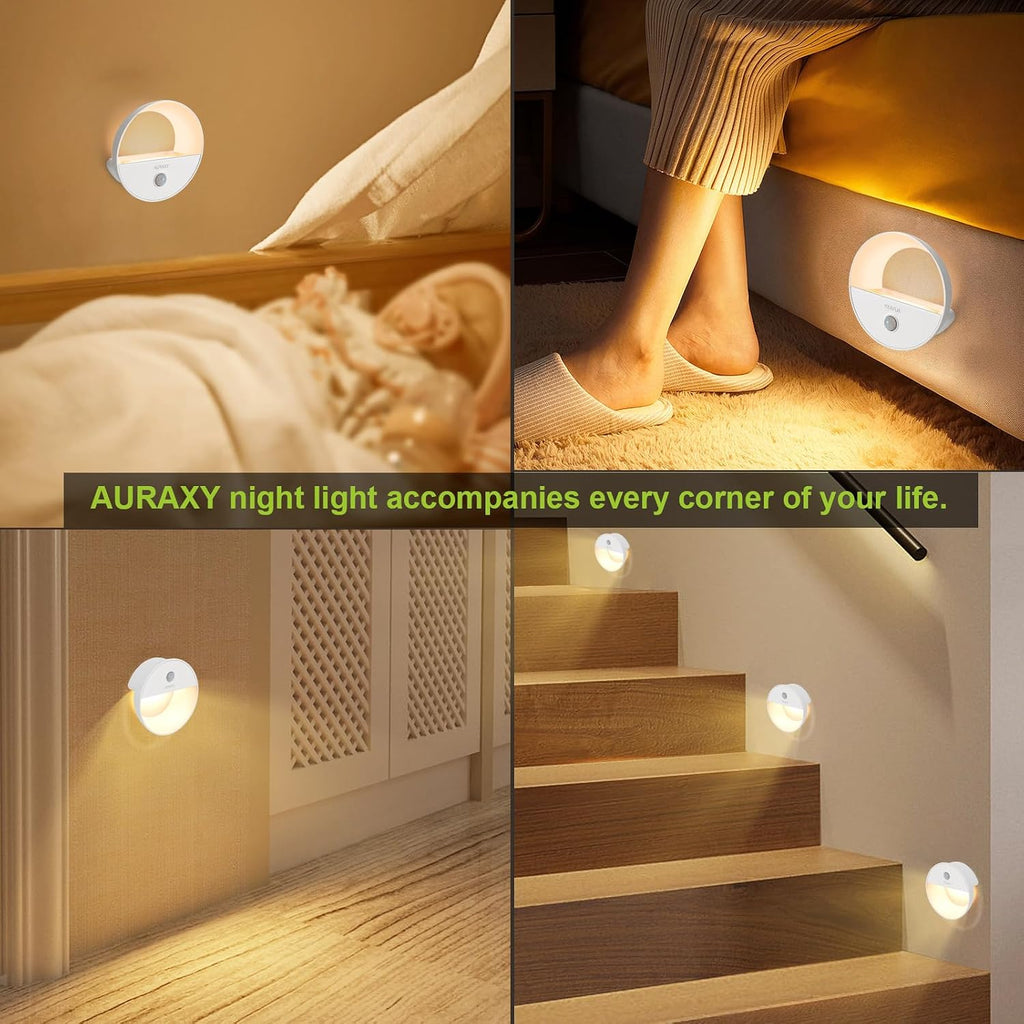 AURAXY Rechargeable Battery Night Light, Motion Sensor Night Light, LED Warm White Magnetic Stick-on Motion Sensored Hallway Light, with Dusk to Dawn Sensor for Stairs, Wall, Closet, Cabinet (6 Pack)