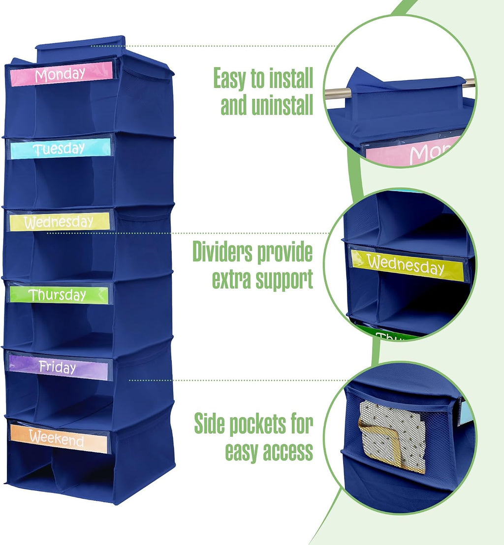 Kids Clothes Organizer, Weekly Clothes Organizer for Kids, 6 Shelf, Blue