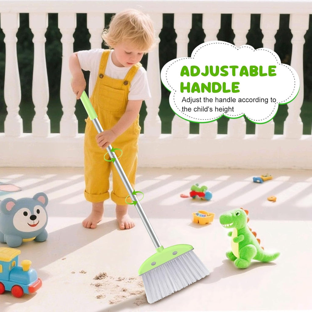 Mini Broom with Dustpan for Kids, 28-in Handle Kids Broom and Dustpan Set for Toddlers Cat-Shaped Children Cleaning Set Boys Girls Small Housekeeping Helper Set, Green
