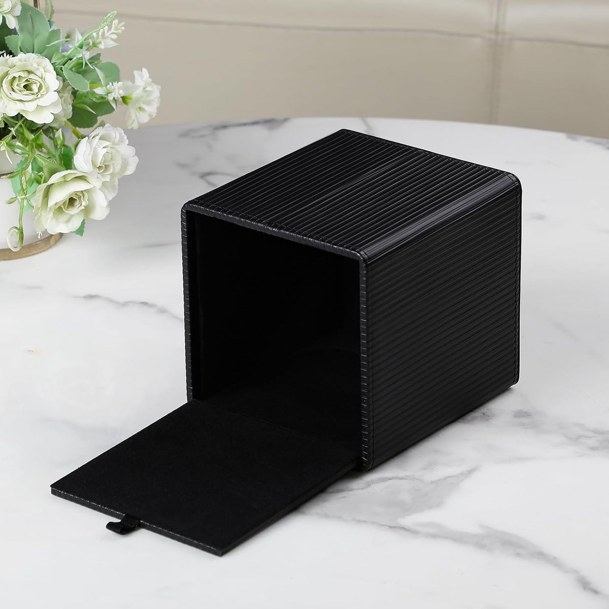 PU Leather Square Tissue Box Cover Tissue Box Holder Cube (Black)