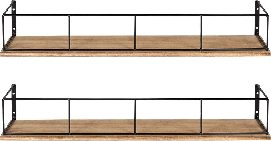 Kate and Laurel Benbrook 24 inch 2-Pack Wood and Metal Floating Wall Shelves, Rustic Brown and Black